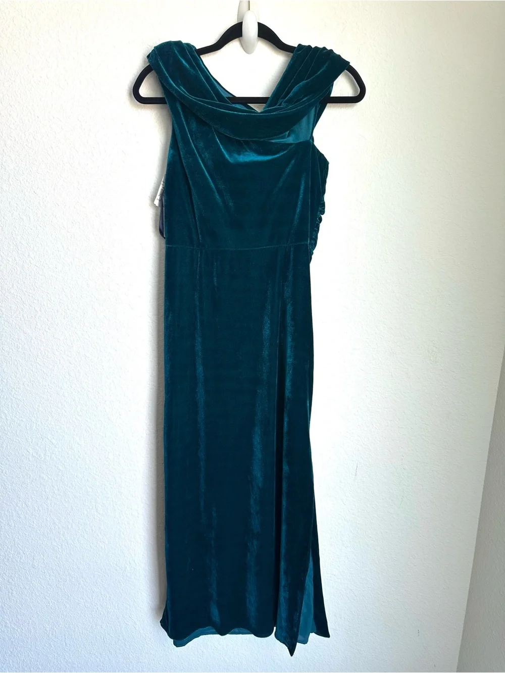 Shoshanna Grover blue green velvet one shoulder draped midi dress size 6 NWT - Picture 13 of 15